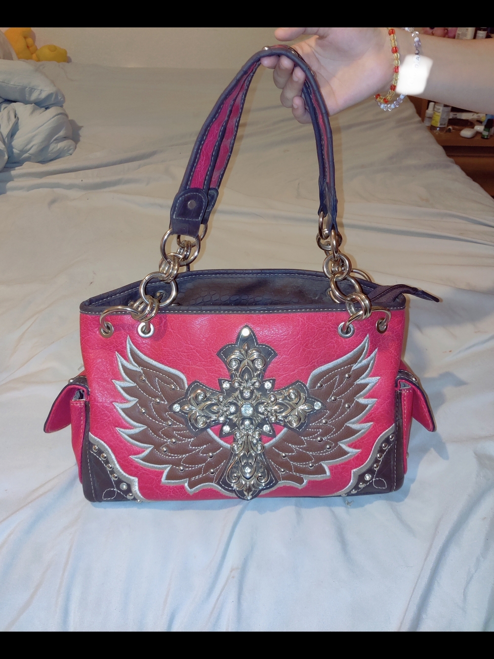 Y2k Pink Cyber-Angel Cross Gothic Handbag. Trendy Shoulder Bag 👜